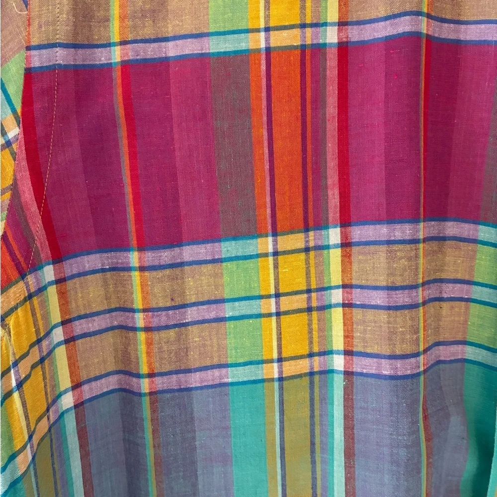 Vintage Ralph Lauren Madras Plaid Long Sleeve Shirt Orange Pink Yellow Blue L - Picture 7 of 7